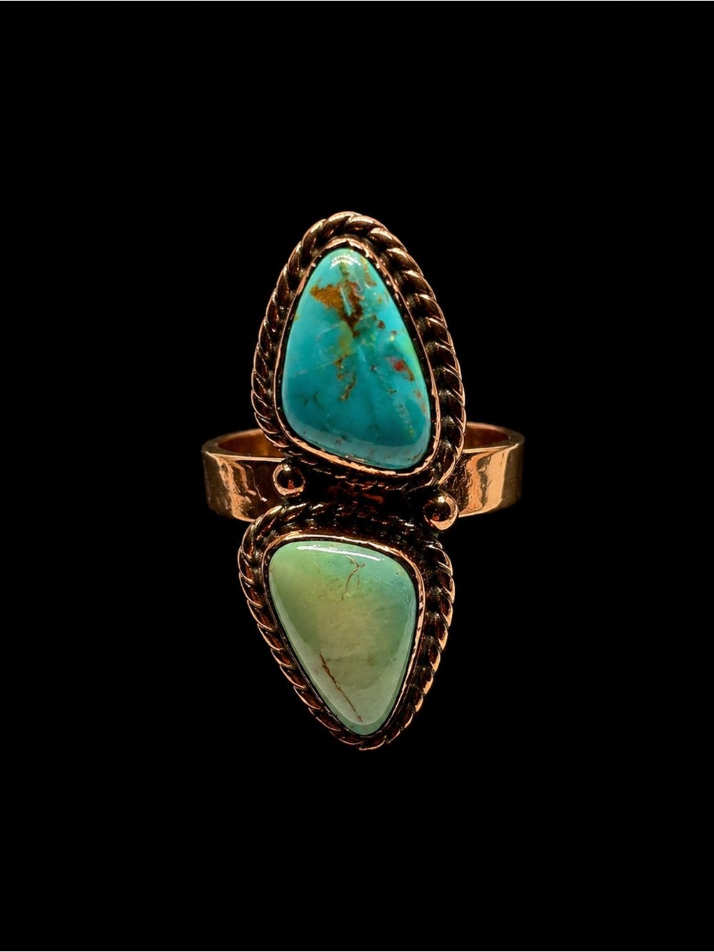 NEW Copper Adjustable Turquoise Double Stone Statement Ring | Boho Western Luxe
